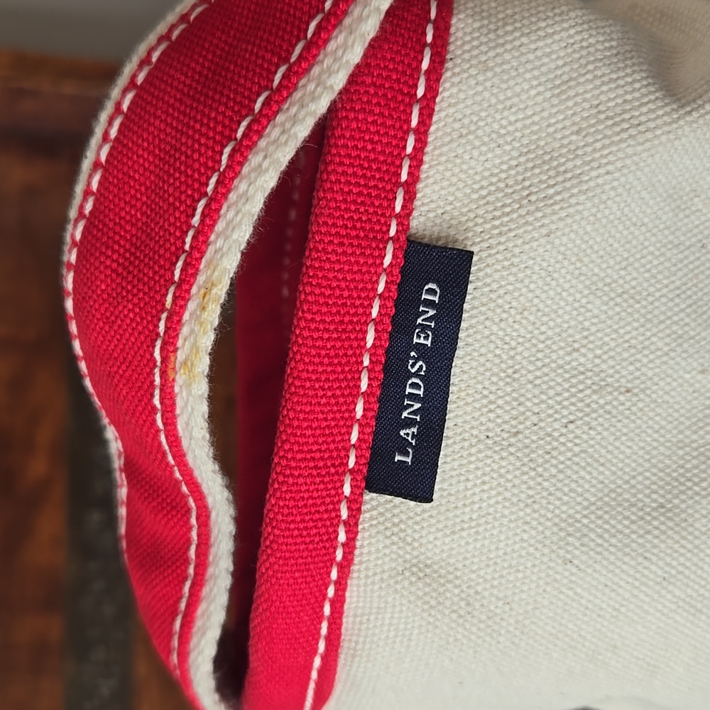 Land's End Red & White Canvas Insulated Bottle Holder Carrier Bag
